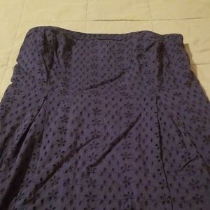 Blue minidress strapless with eyelet detail